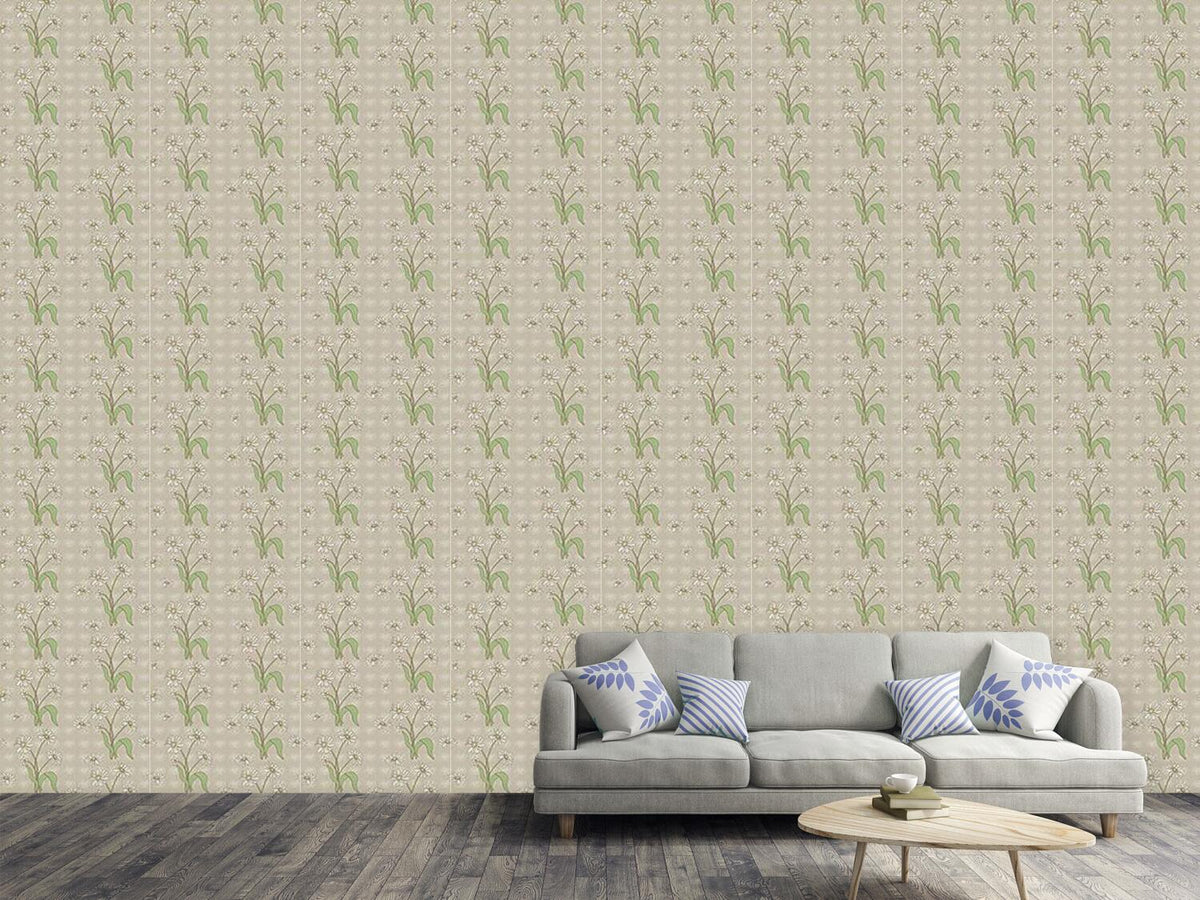 patterned-wallpaper-daisy-flower-beige