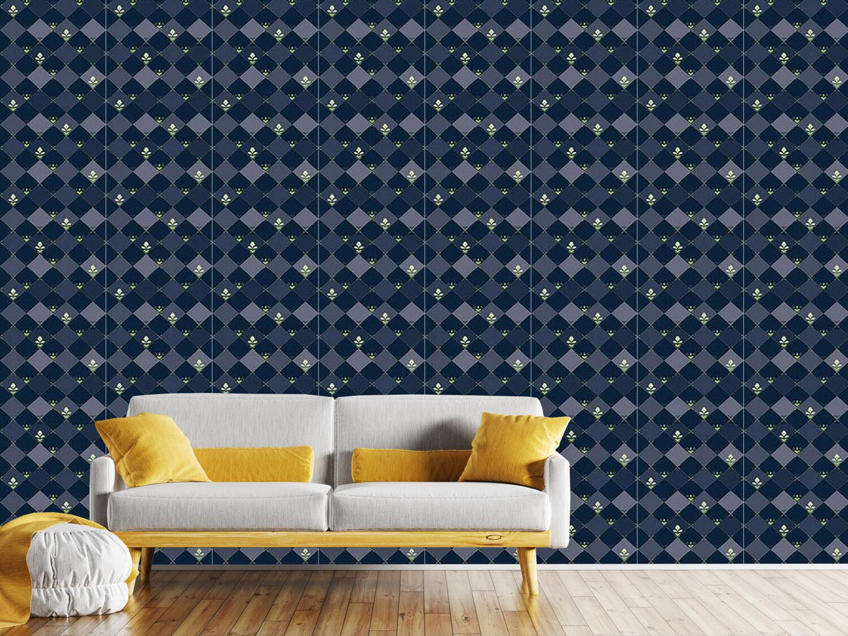 patterned-wallpaper-checkerboard-flowers