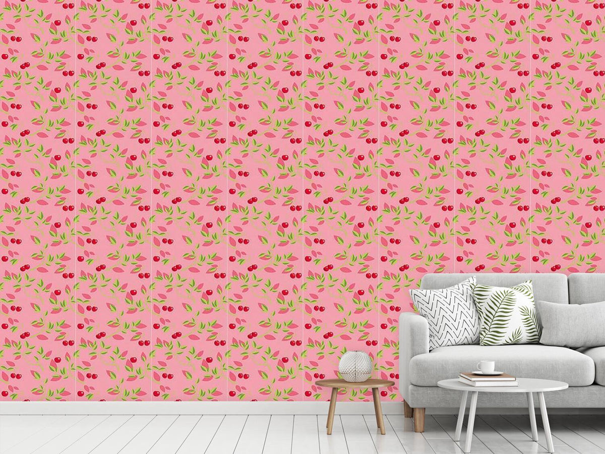 patterned-wallpaper-cherry-branches-pink