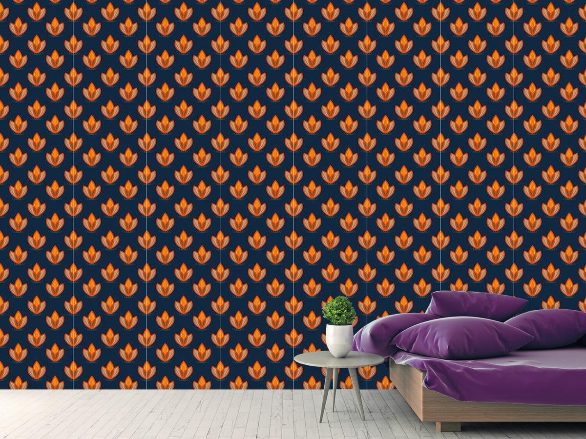 patterned-wallpaper-lotus-orange