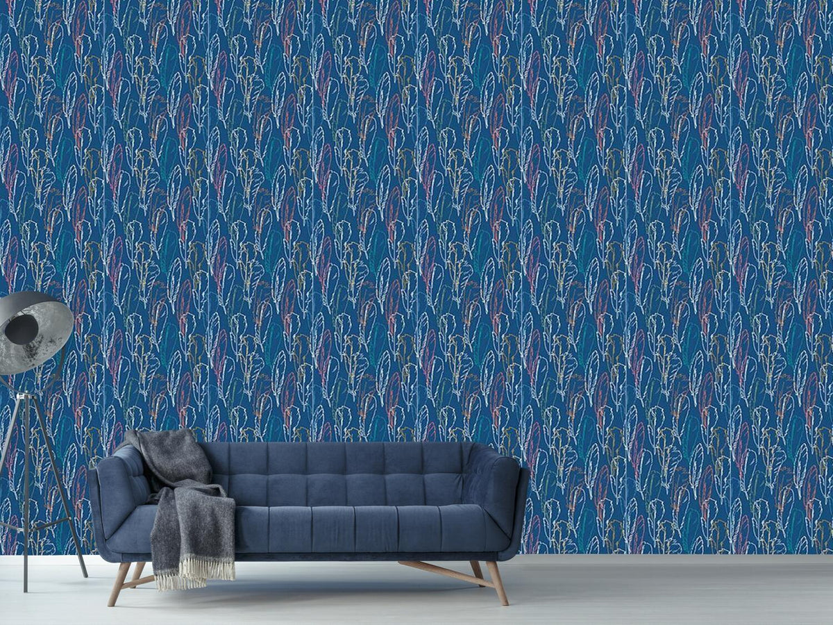 patterned-wallpaper-feathers-handdrawn-blue