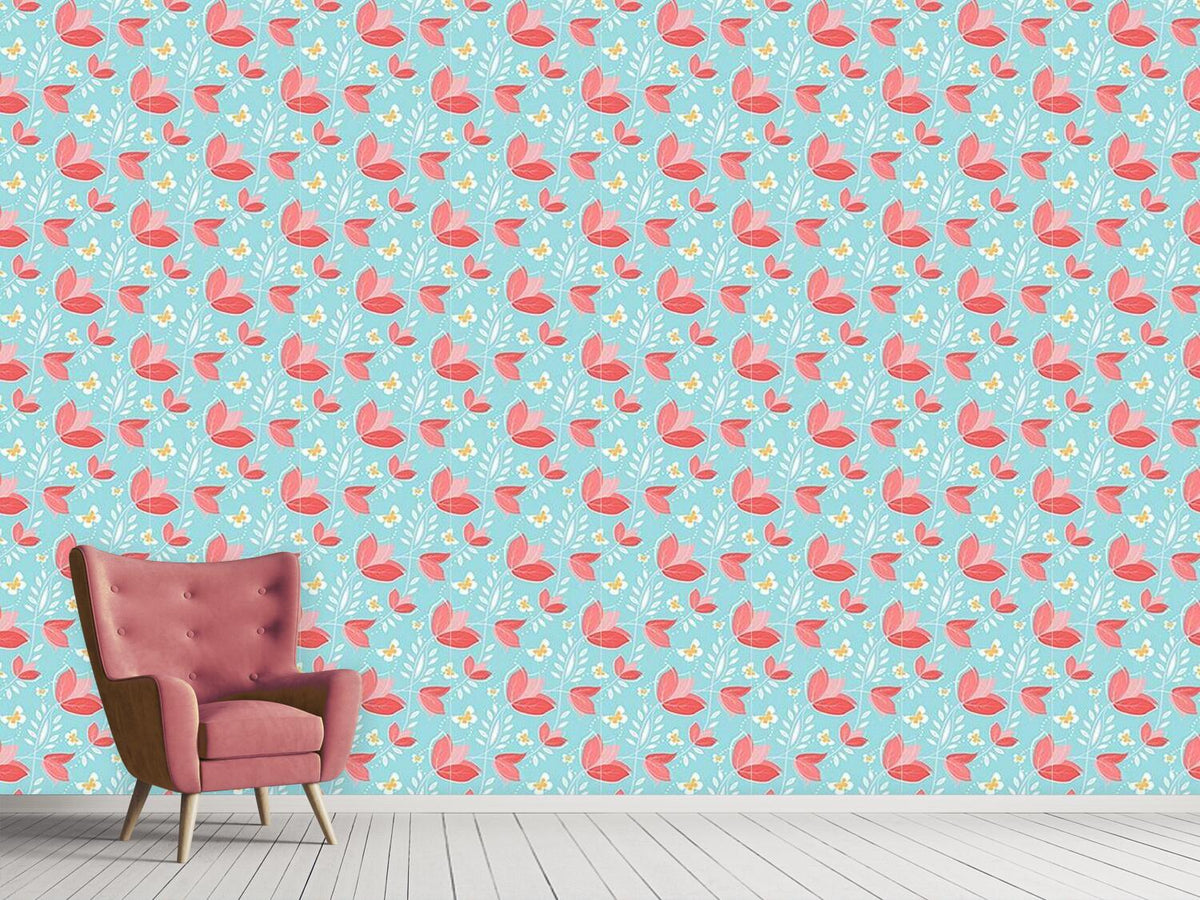 patterned-wallpaper-coral-flowers